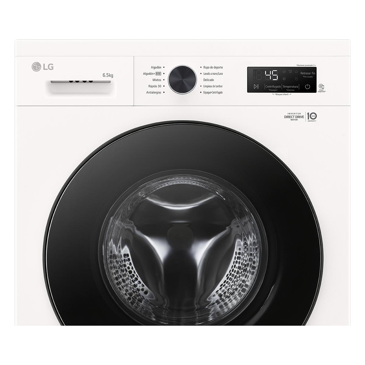 Lavarropas Automático Inverter LG VB-F WO 6.5KG 1200RPM Carga Frontal Blanco